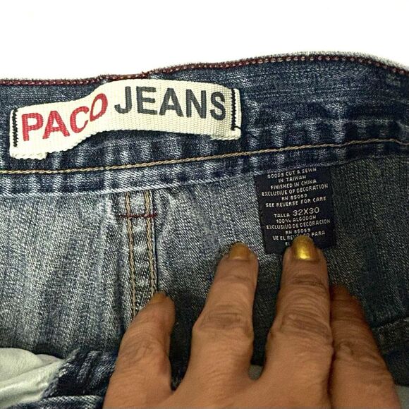VTG Paco Jeans Carpenter Men's 32X28 Skate Baggy Dark Logo Y2K Faux Leather GUC‎ - Picture 4 of 12